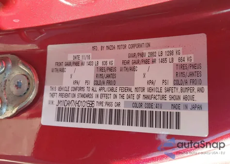 2017 Mazda Mx-5 Miata Grand Touring from USA, damaged, VIN JM1NDAM7XH0101596